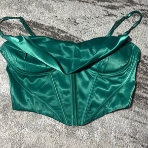 Emerald Green Satin Corset Top